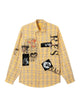 Graffiti Letter Print Long Sleeve Plaid Polo Shirt