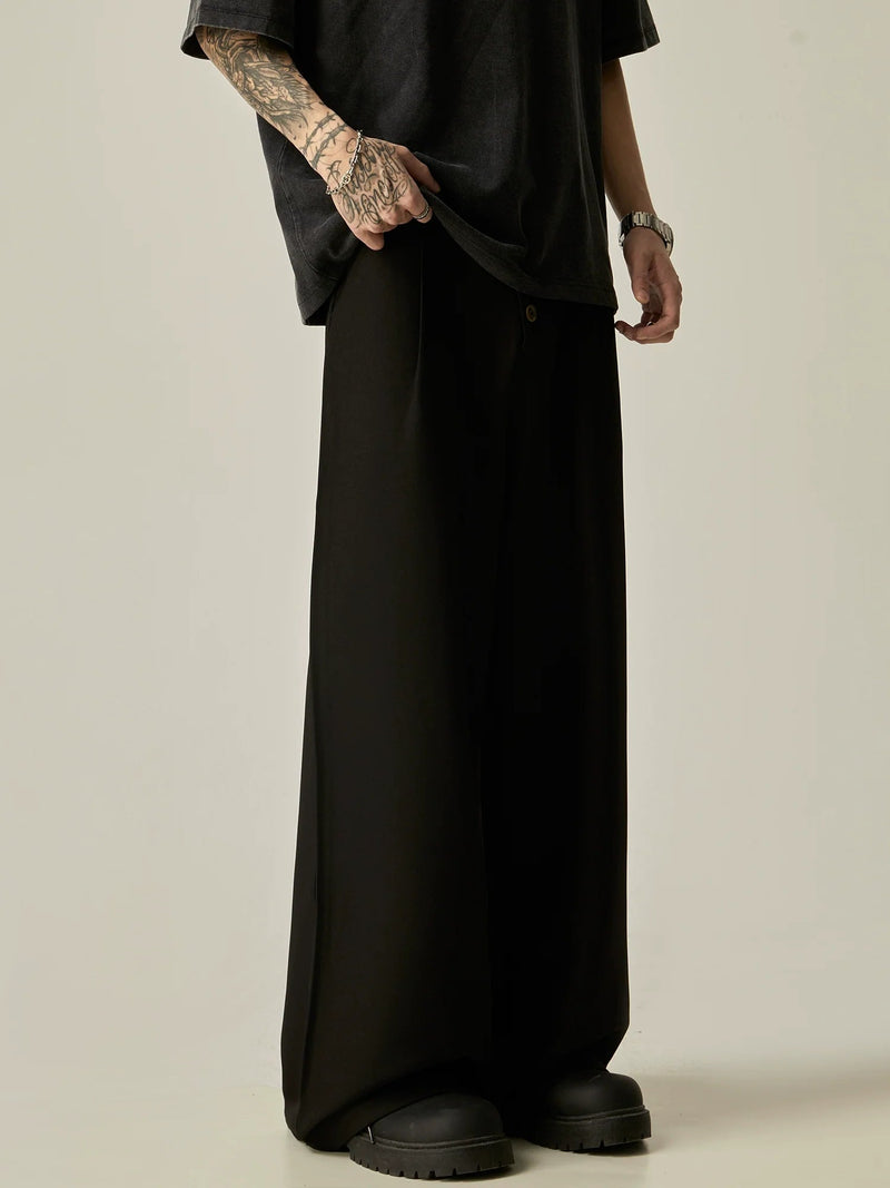 Multi-Button High-Waisted Wide-Leg Trousers