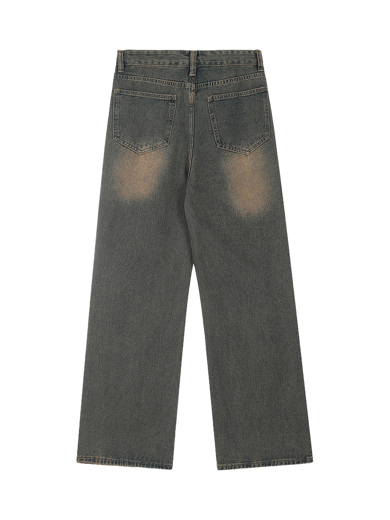 American Retro Spray-painted Star Embroidered Jeans