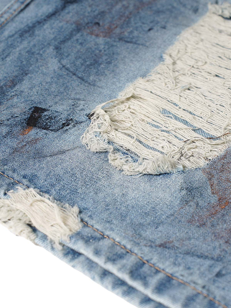 Washed Distressed Dirty-Dyed Ripped Denim Shorts