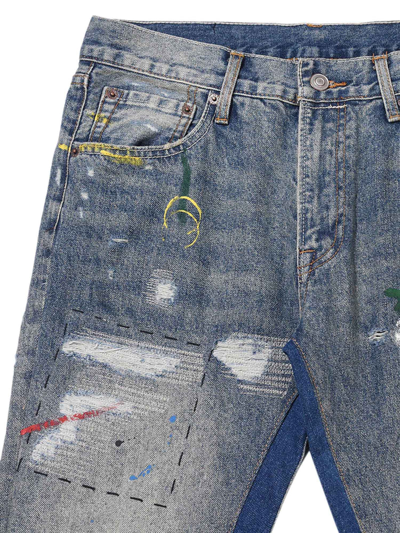 Splashing Ink Micro Horn Deconstruction Stitching Jeans