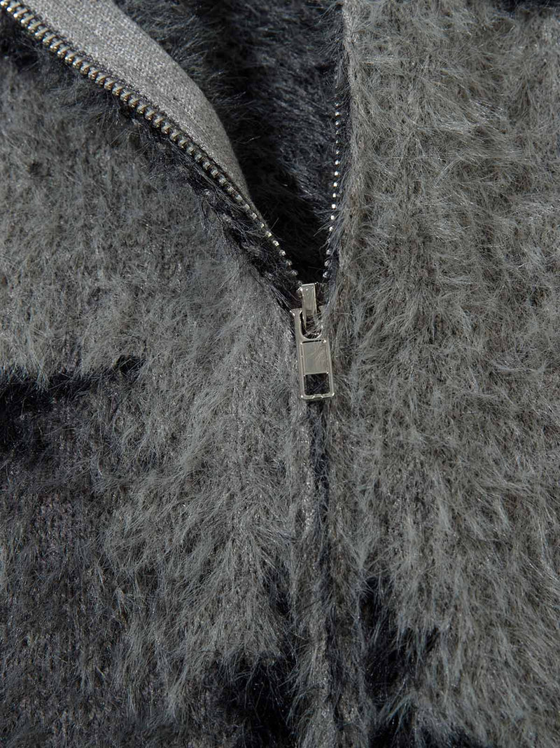 Faux Mink Fur Forest Bird High Collar Zipper Sweater