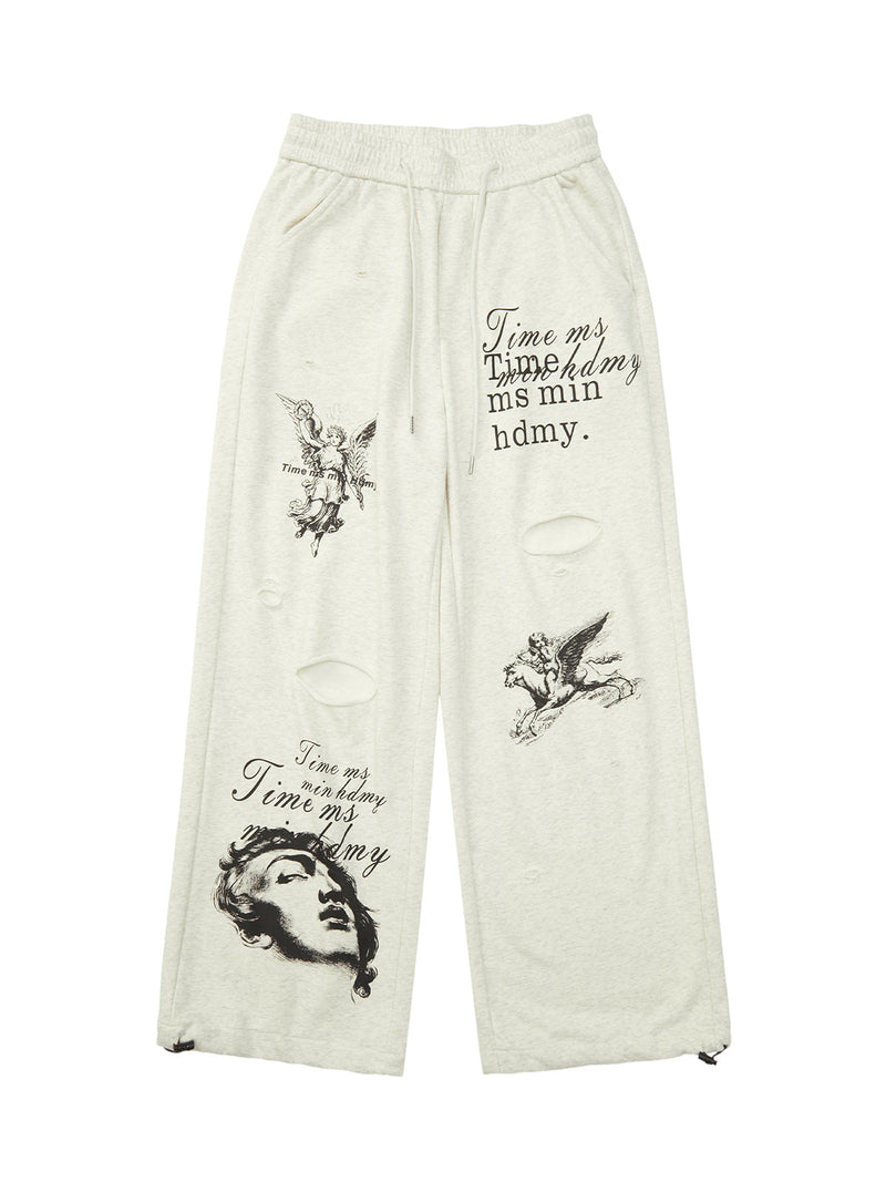 Cut Hole Angel Drawing Letter Pants