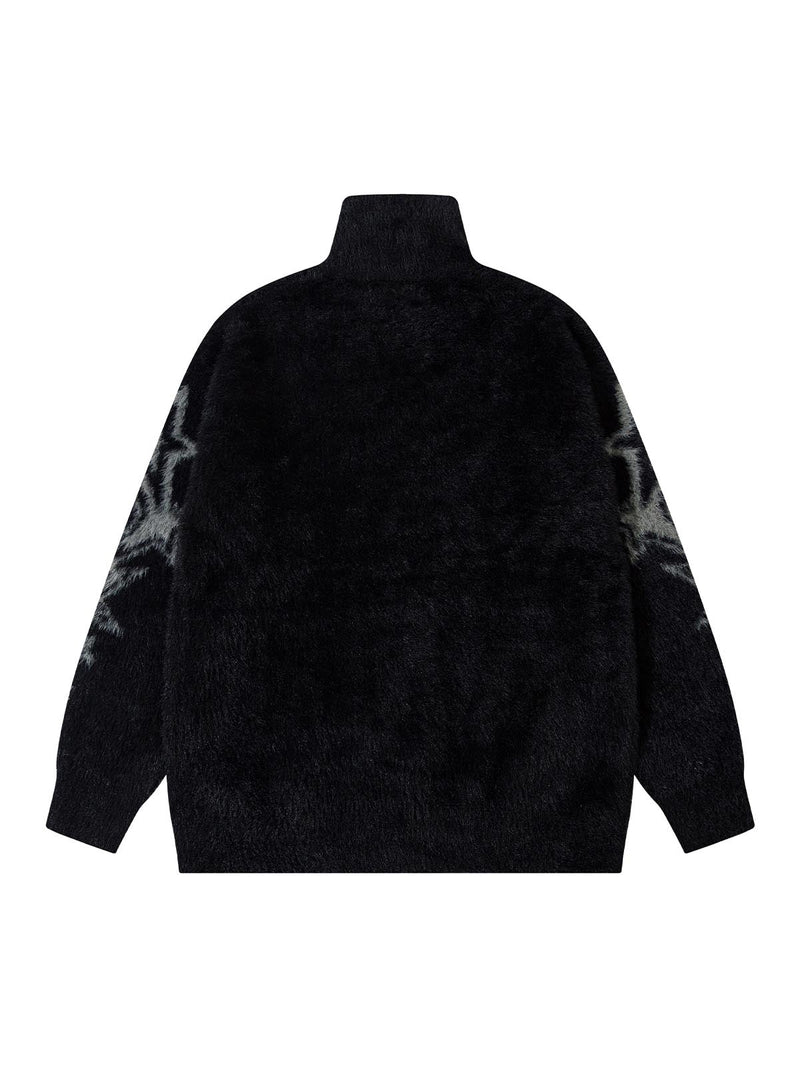 Graffiti Faux Mink Fur Zip Up Sweater