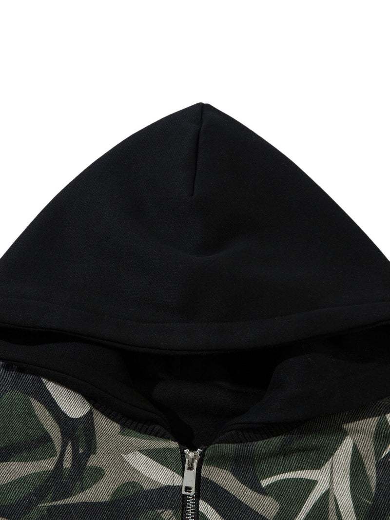 Camouflage Faux Two-piece Hooded Fleece Jacket Tracksuit