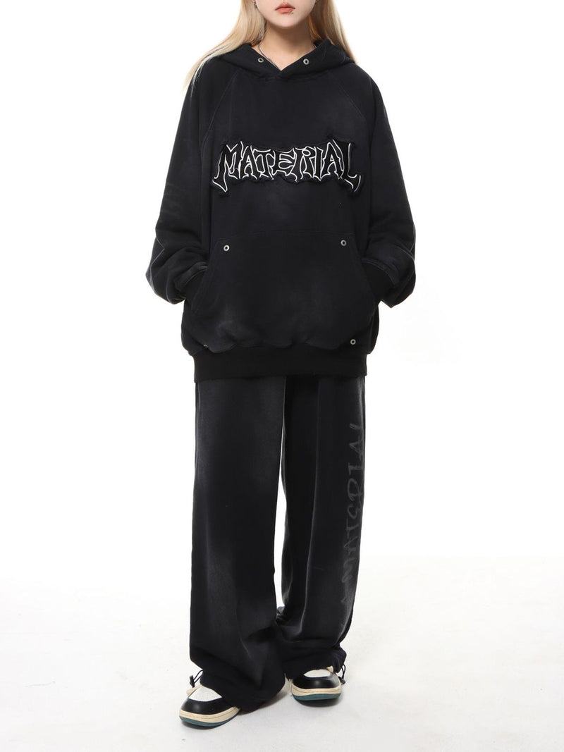 Wasteland Washed Patched Embroidered Hooded Sweatshirt