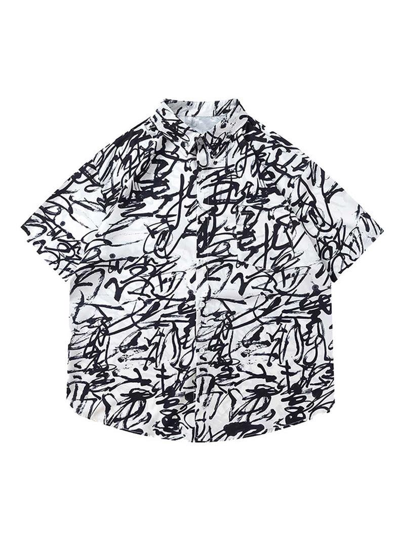 Graffiti Print Lapel Short Sleeve Shirt