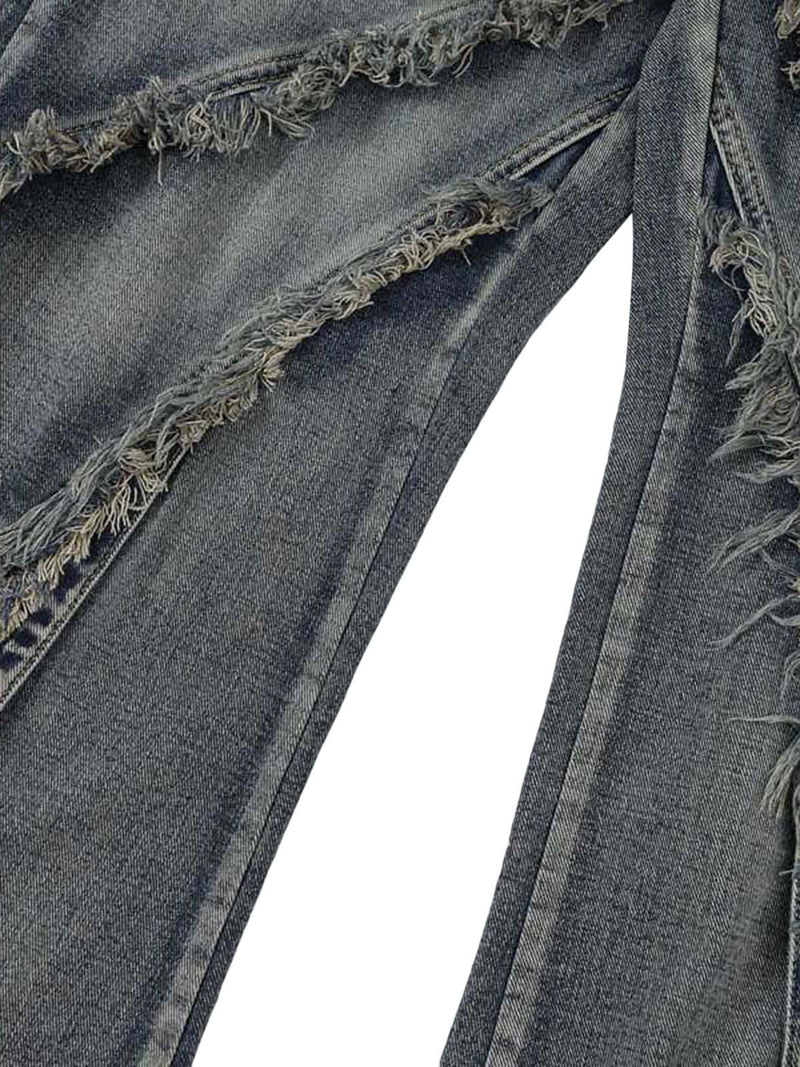 Washed Side Pocket Raw Edge Baggy Jeans