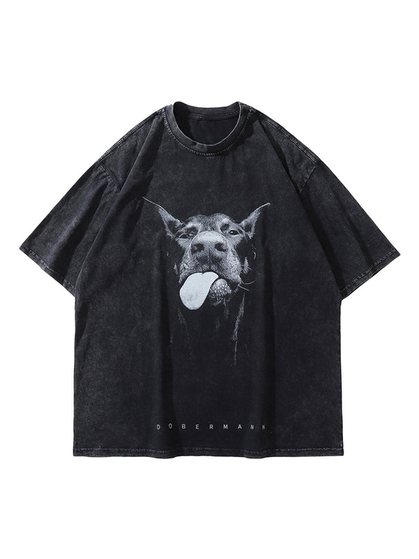 Retro Hip-hop Doberman Print T-shirt