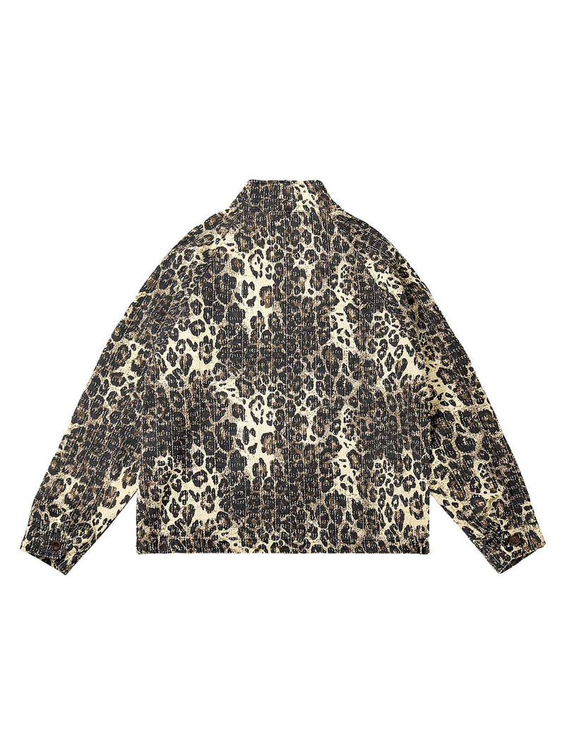 Retro Leopard Printed Denim Jacket