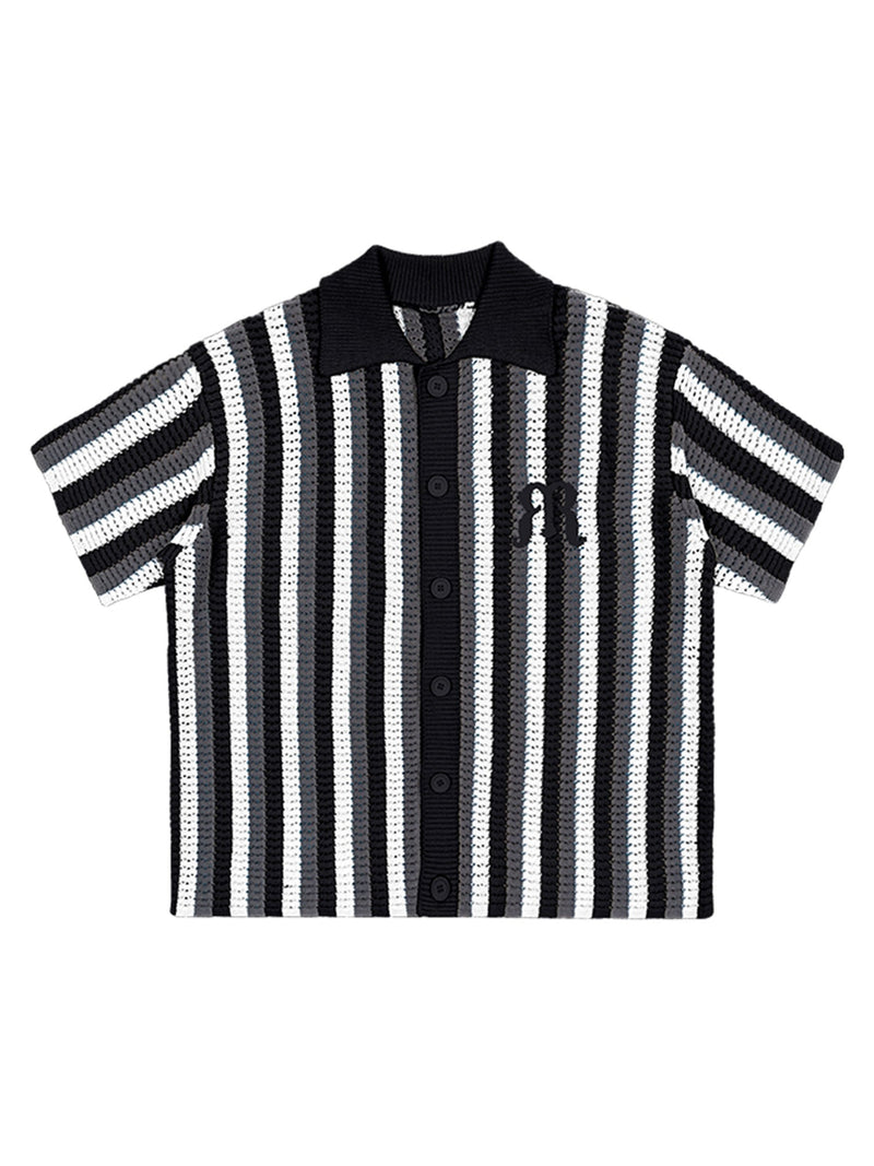 Striped Embroidered Short-sleeved Shirt