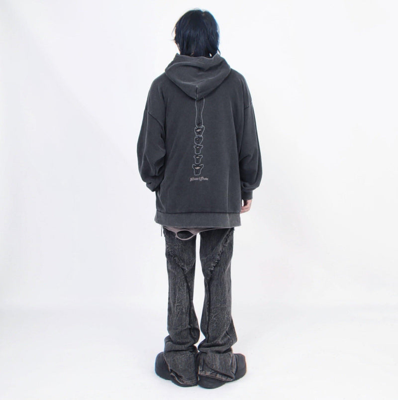 Distressed Skeleton Cutout Hoodie