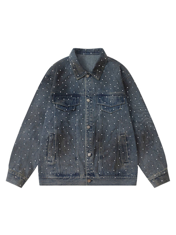 Hip-hop Beaded Washed Denim Jacket