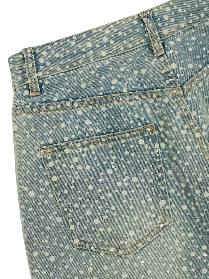 Ink Splashed Hotfix Rhinestone Baggy Jeans