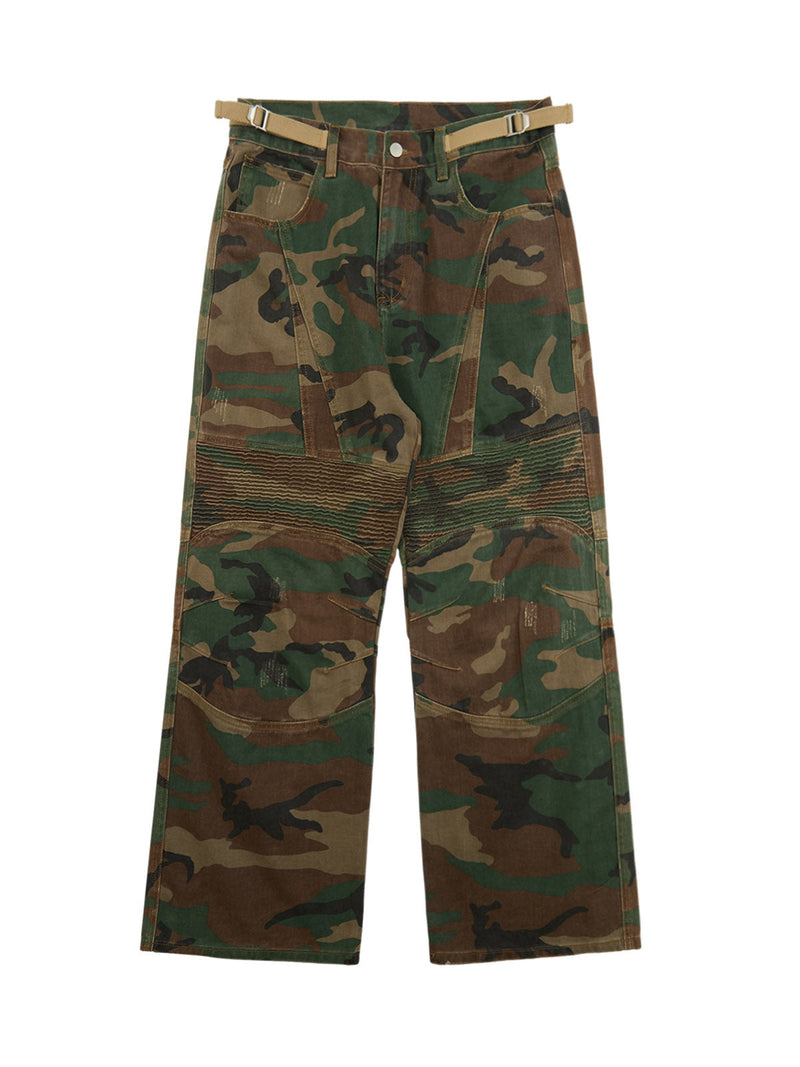 Camouflage Structured Pleated Pants