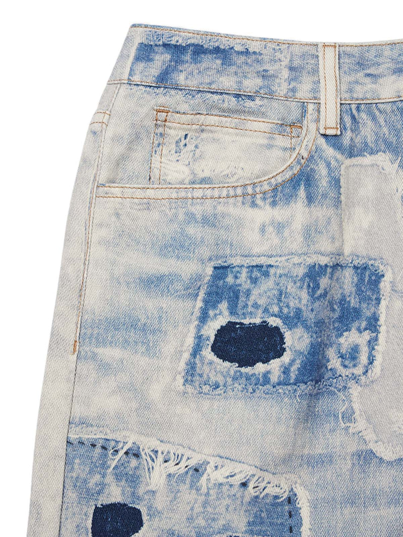 Washed Raw Edge Tie-dye Print Straight Jeans