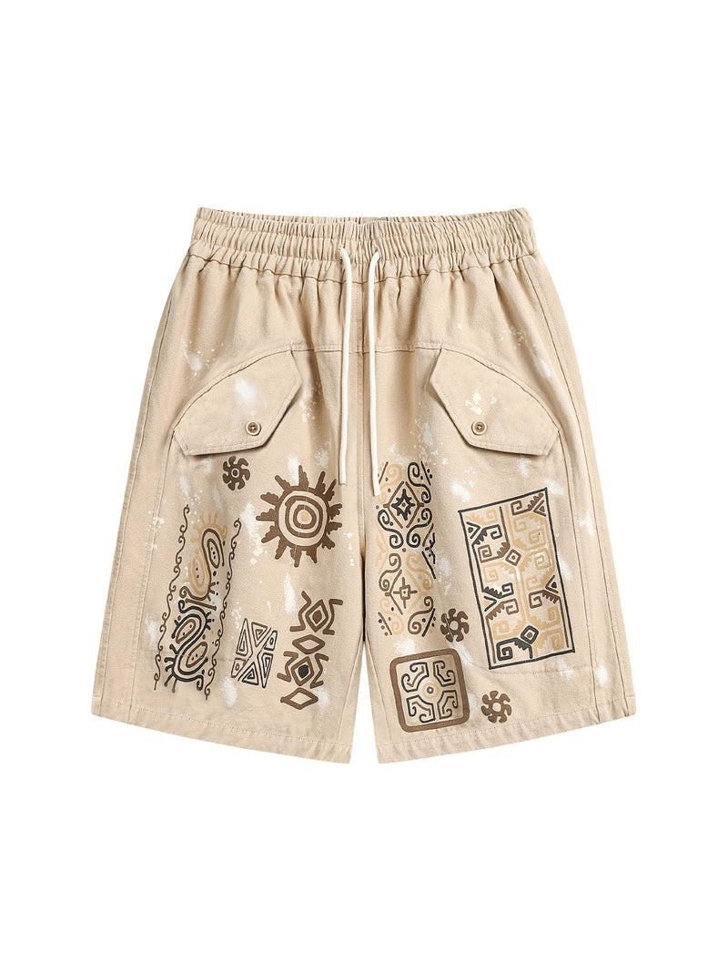 Retro Hieroglyphic Pattern Hip-Hop Shorts