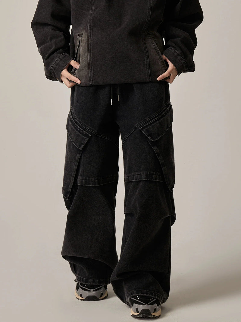 Oversized Cargo Denim Joggers with Multi-Pockets