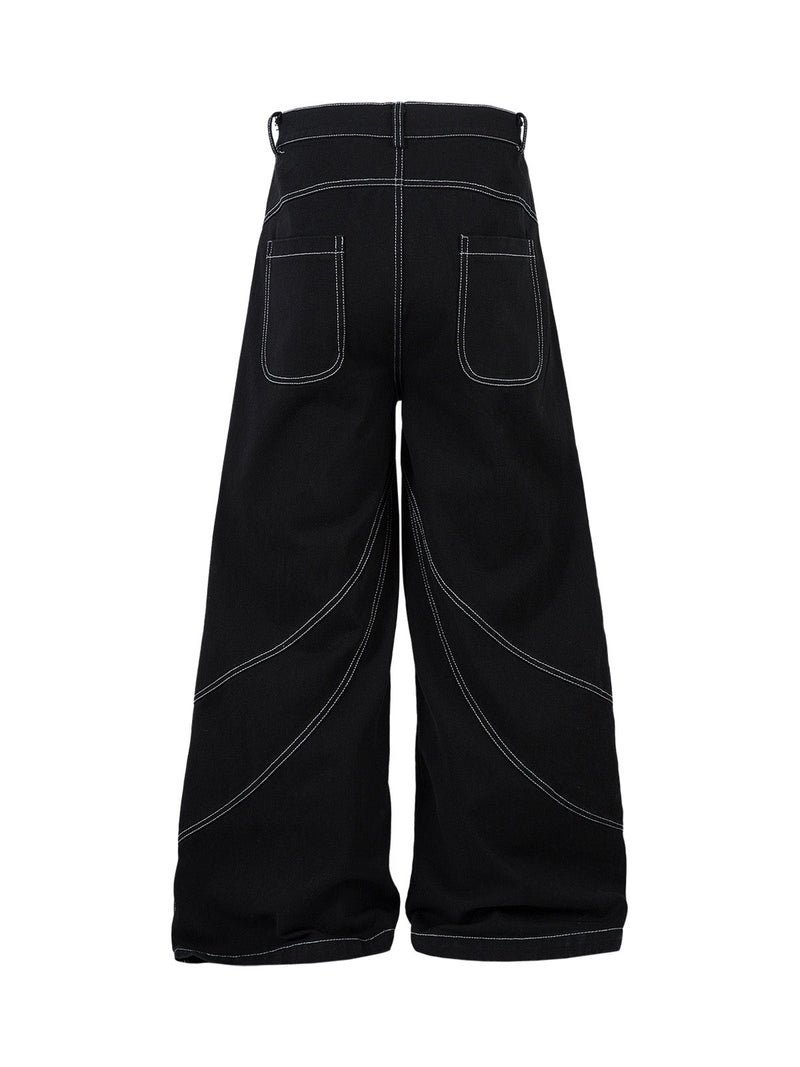 Deconstructed Contrast Embroidered Baggy Jeans