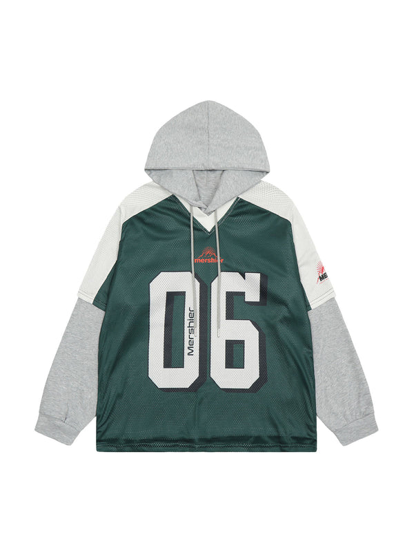 Faux Two-Piece Contrast Color Stitching Hoodie