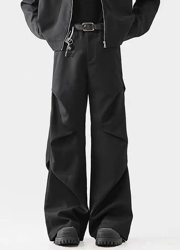 Black Avant-Garde Wide-Leg Utility Pants - chiclara