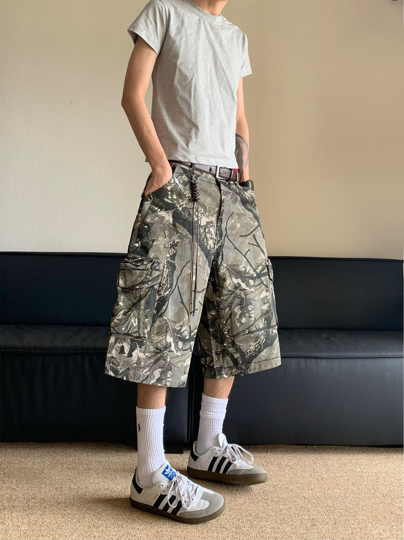 Retro Camouflage Fallen Leaves Cargo Jorts