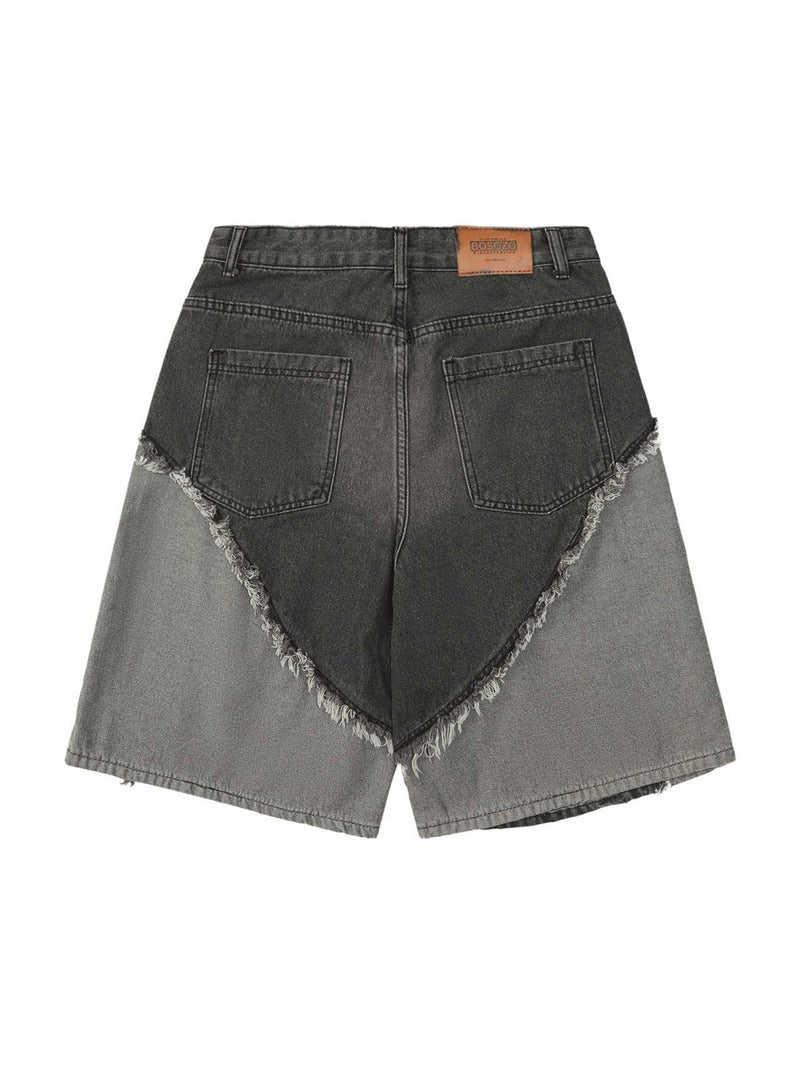 Contrast Denim Patchwork Hip-Hop Shorts