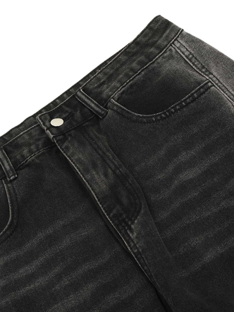 Washed Distressed Multi-pocket Straight Cargo Jeans