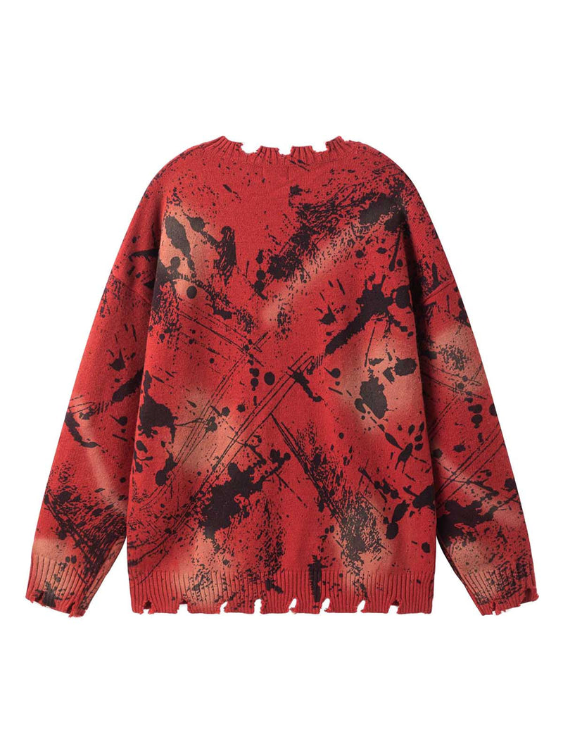 Retro Ink Splash Ripped Knit Sweater