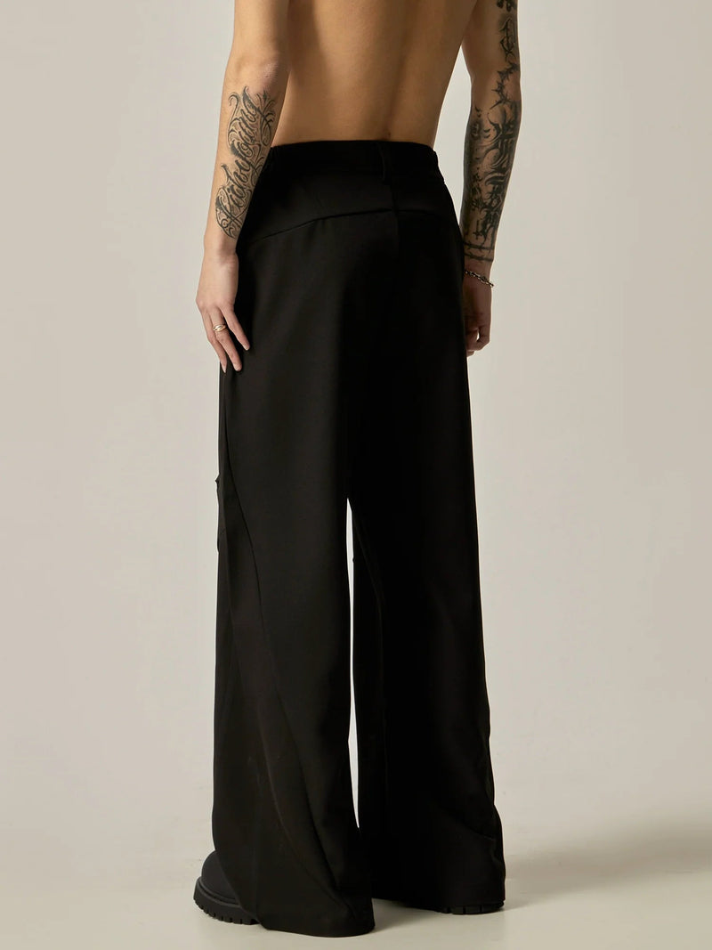 Sleek Black Ultra-Wide Leg Dress Trousers