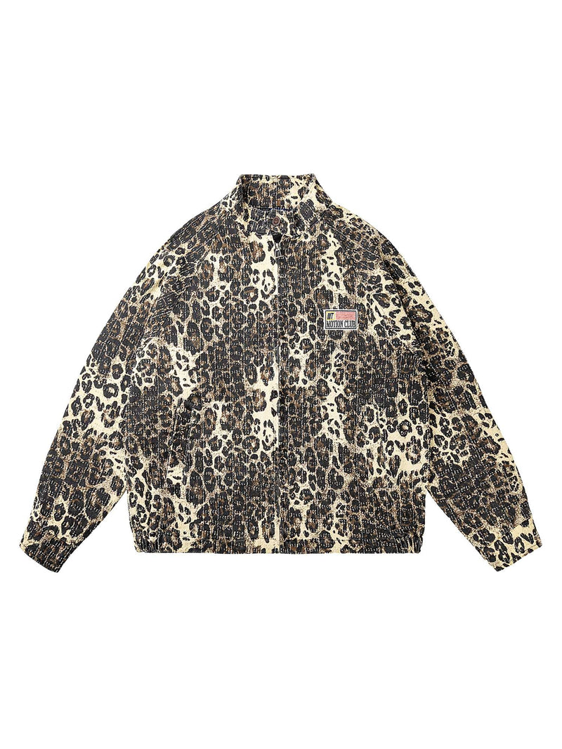 Retro Leopard Printed Denim Jacket