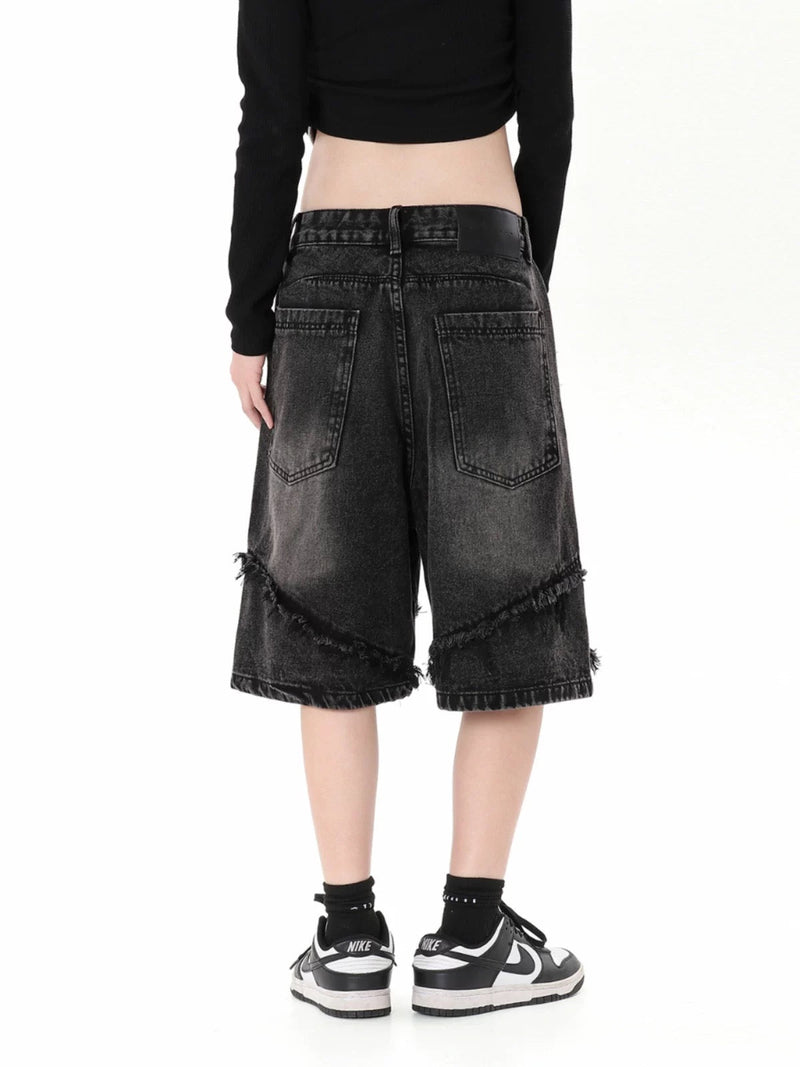 High Street Irregular Beard Denim Shorts