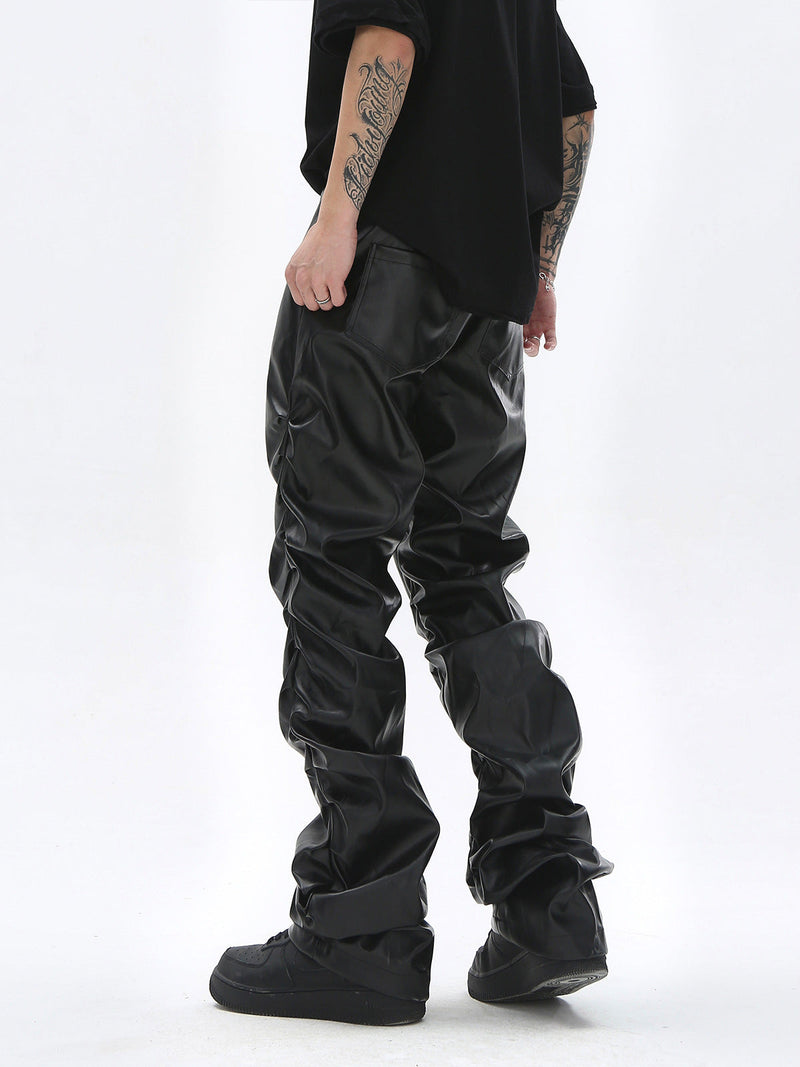 Punk Style Pleated Leather Pants