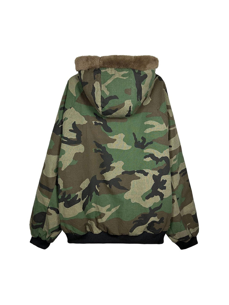 Camouflage Fur Hooded Fleece Jacket