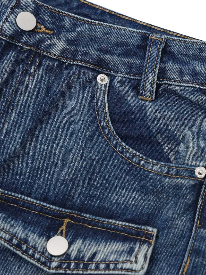 Multi-Pocket Washed Jeans