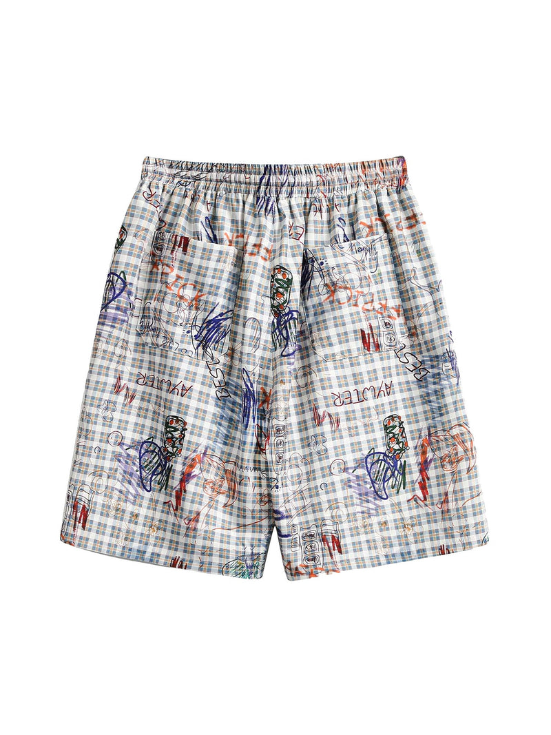 Retro Plaid Graffiti Letters Hip-Hop Shorts