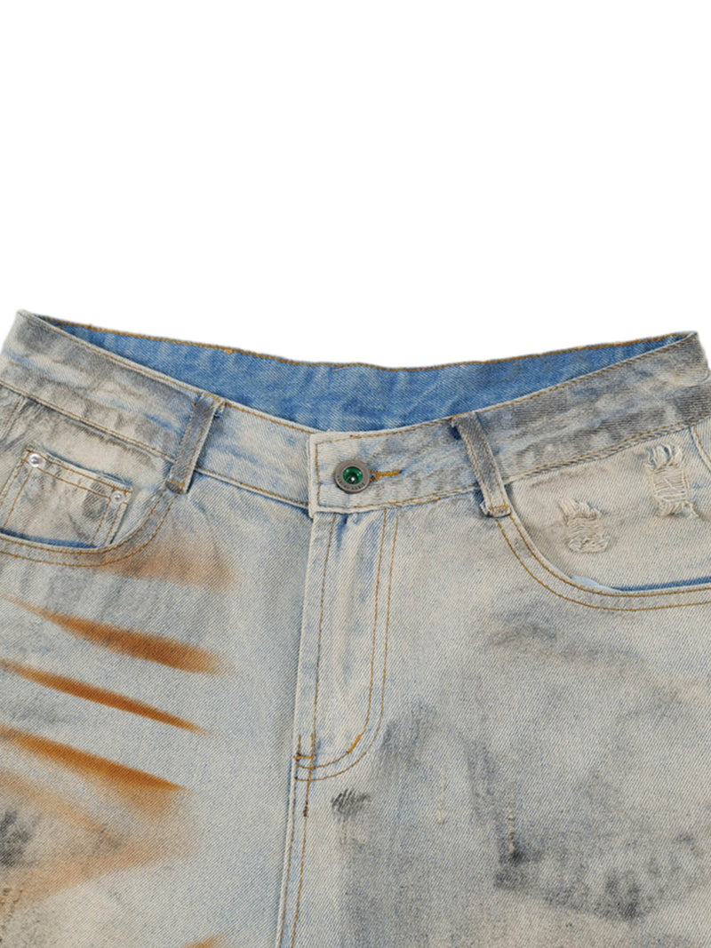 Punk High Street Dirty Ripped Denim Jorts