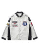 Motorcycle Colorblock PU Leather Varsity Jacket