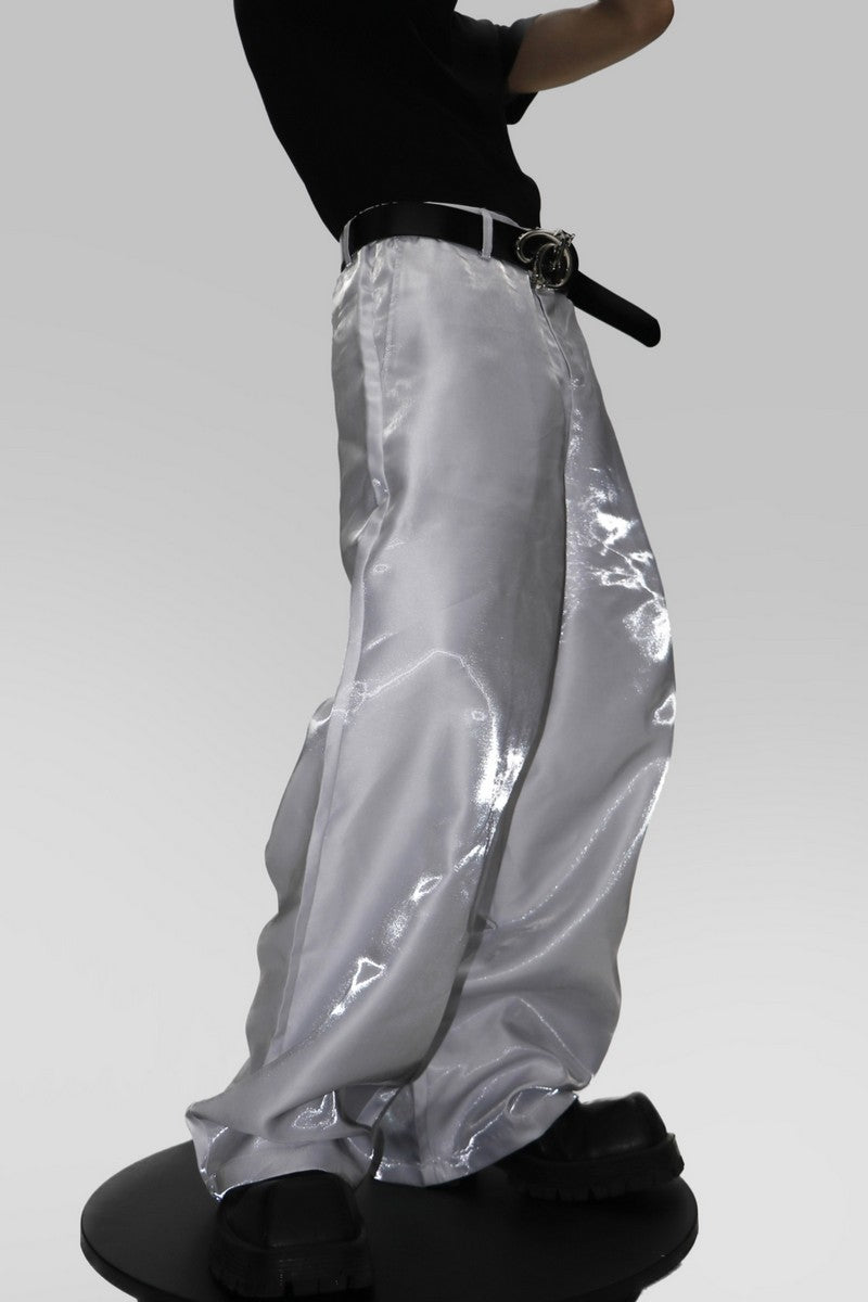 Metallic Reflective Relaxed Fit Pants - chiclara