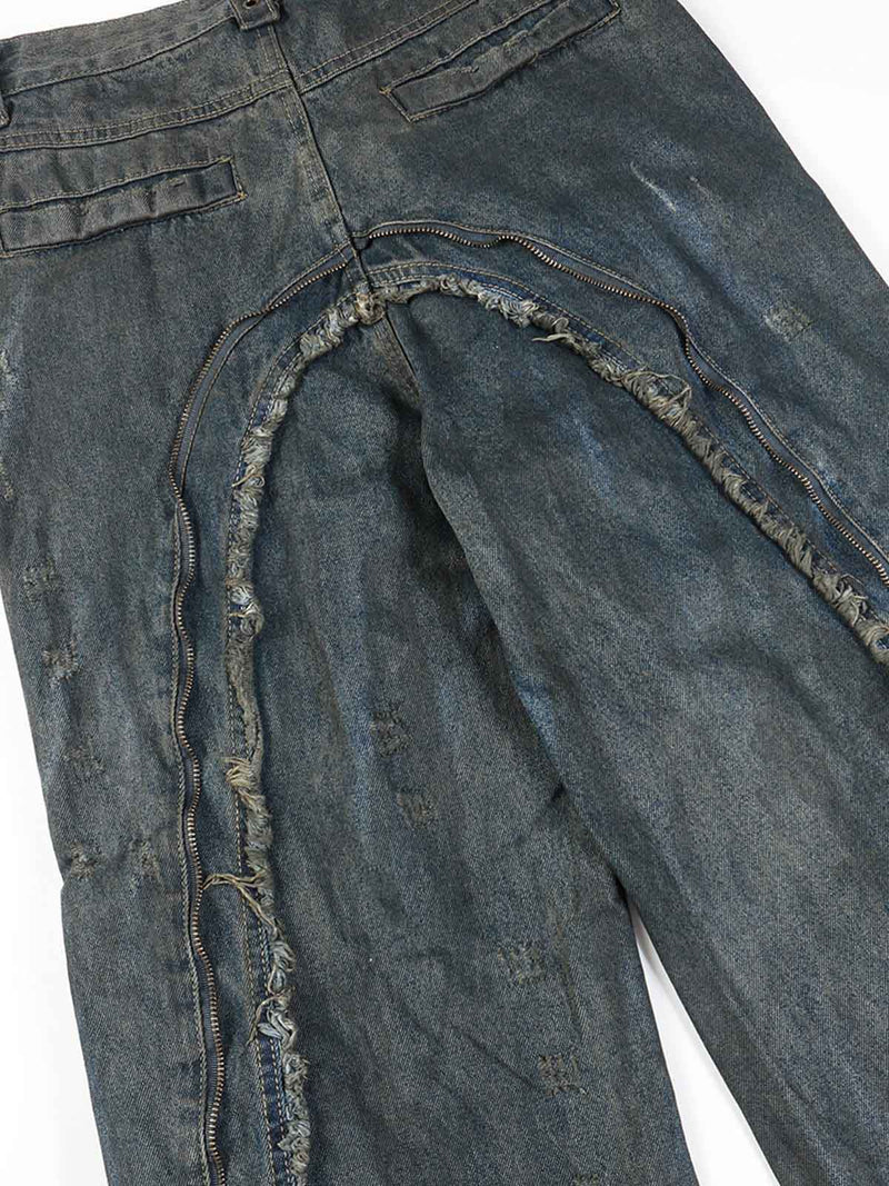 Wasteland Style Washed Straight Leg Jeans