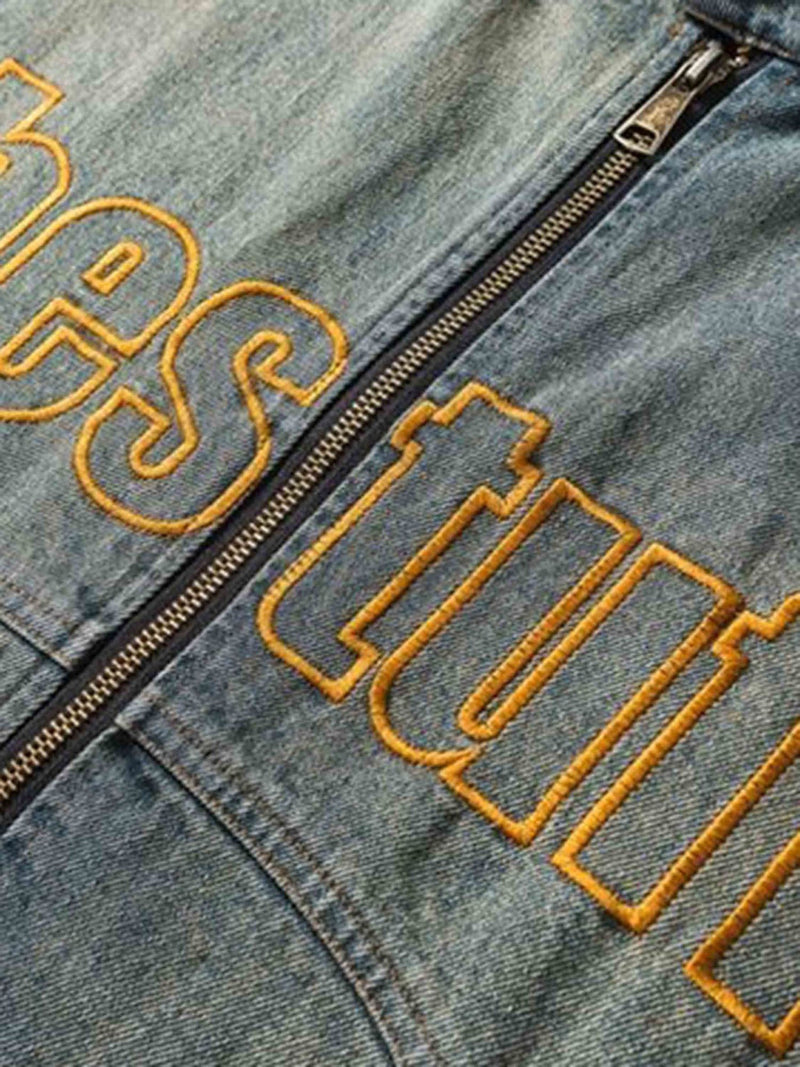 Hip-hop Badge Embroidered Do-over Denim Jacket