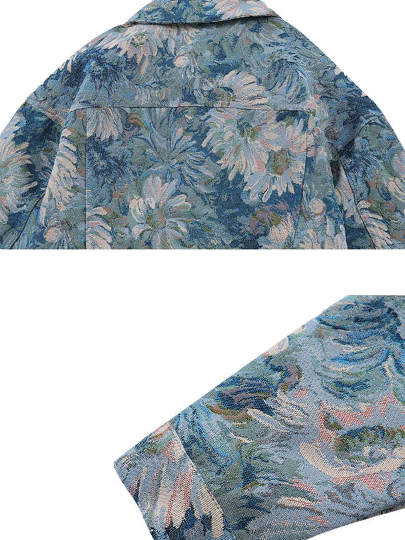 Oil Painting Jacquard Flower Denim Jacket