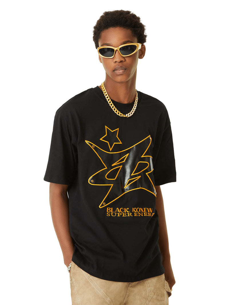 Leather Studded Creative Star Street Rap T-shirt