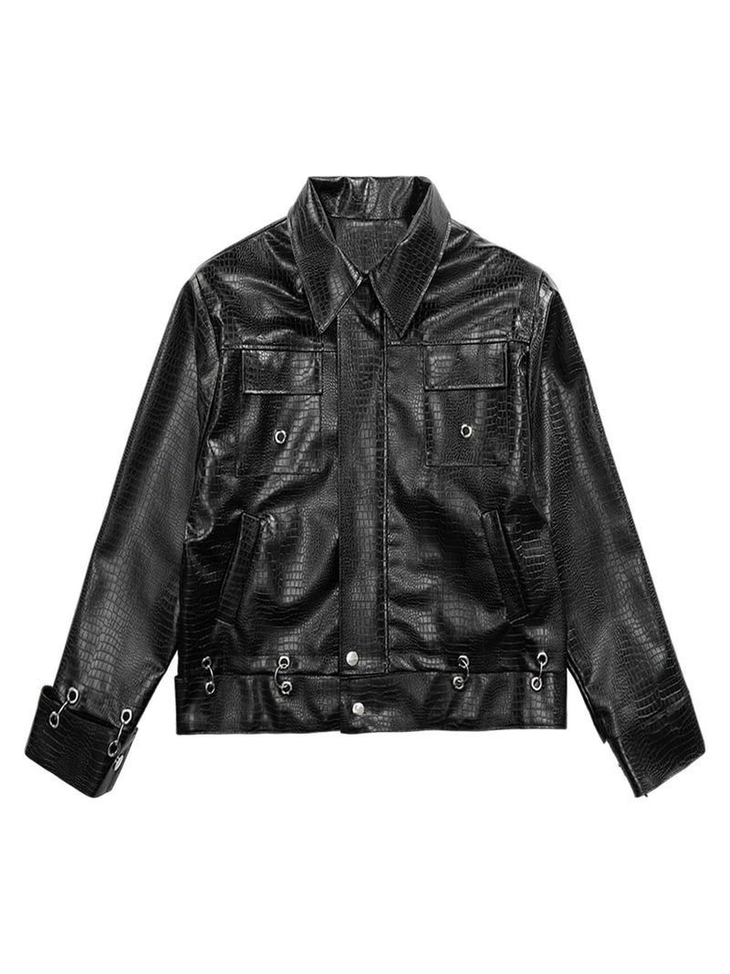 Shoulder Pad PU Leather Jacket