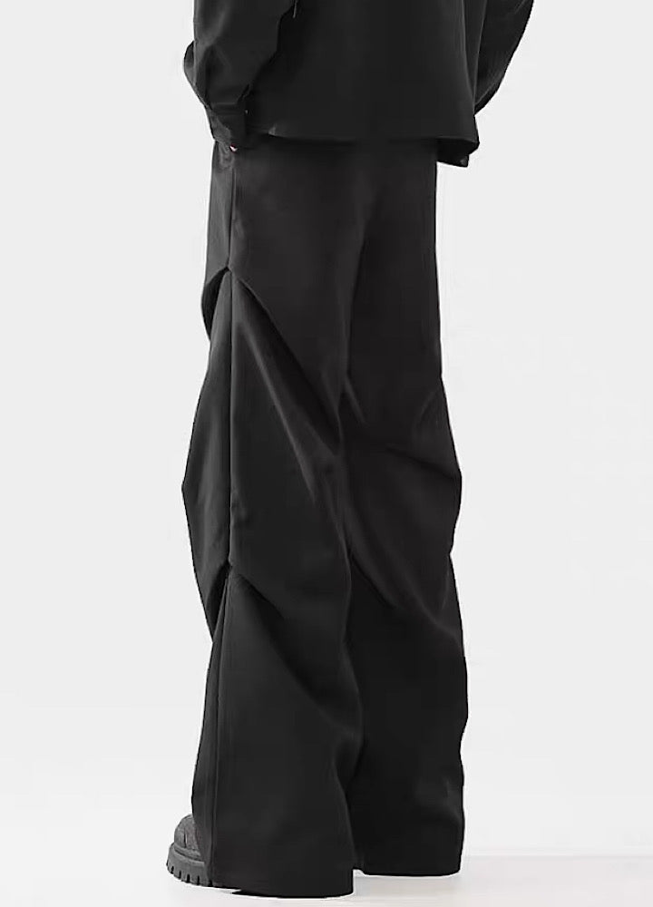 Black Avant-Garde Wide-Leg Utility Pants - chiclara