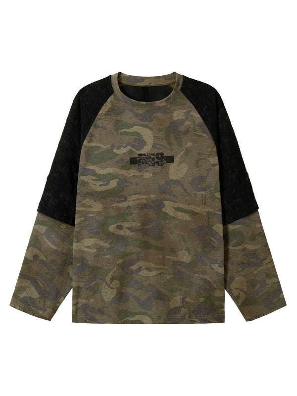 Camouflage Spliced Faux Two-Piece Long-sleeve T-shirt