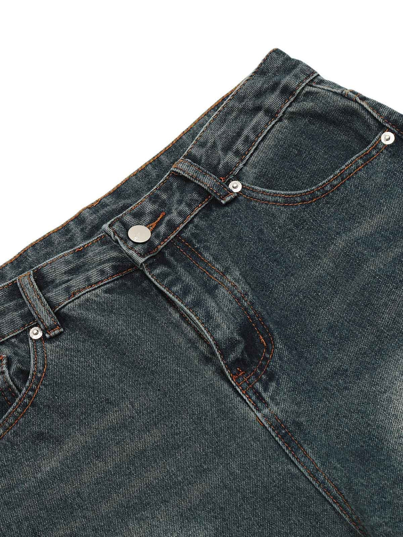 Washed Distressed Deconstructed Split Work Jeans