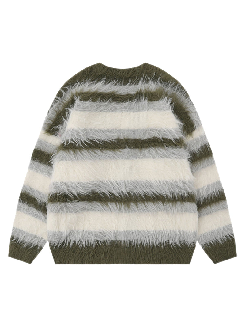 Mohair Striped V-Neck Cardigan Sweater