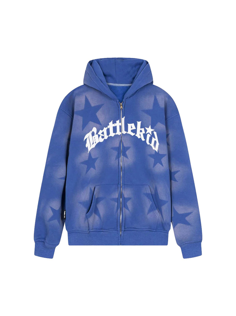 Star Letter Print Zipper Hoodie Jacket