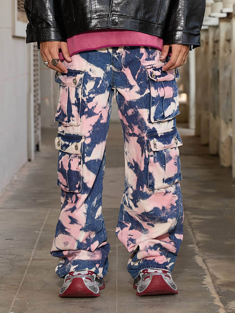 Tie-dye Waste Style Camouflage Cargo Jeans